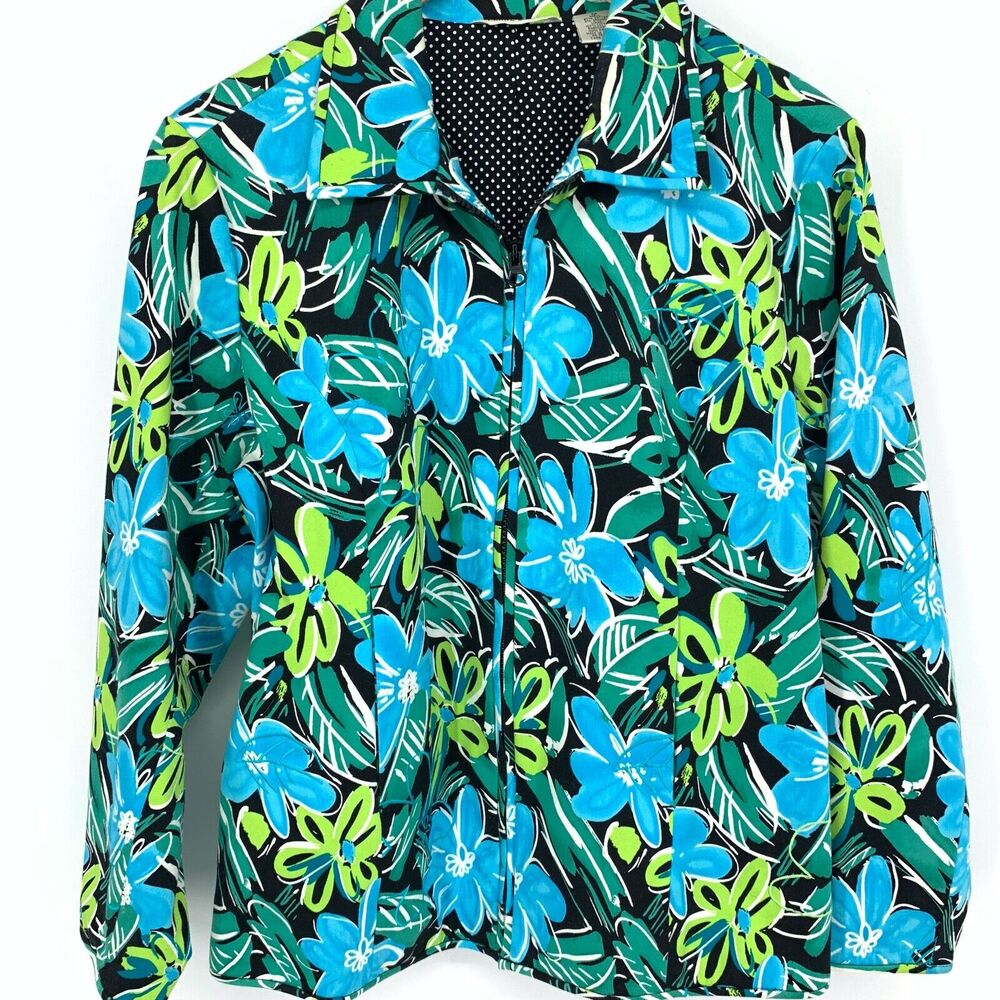 Laura Ashley Women's Lightweight Full Zip Jacket Size M Floral Colorful Cotton